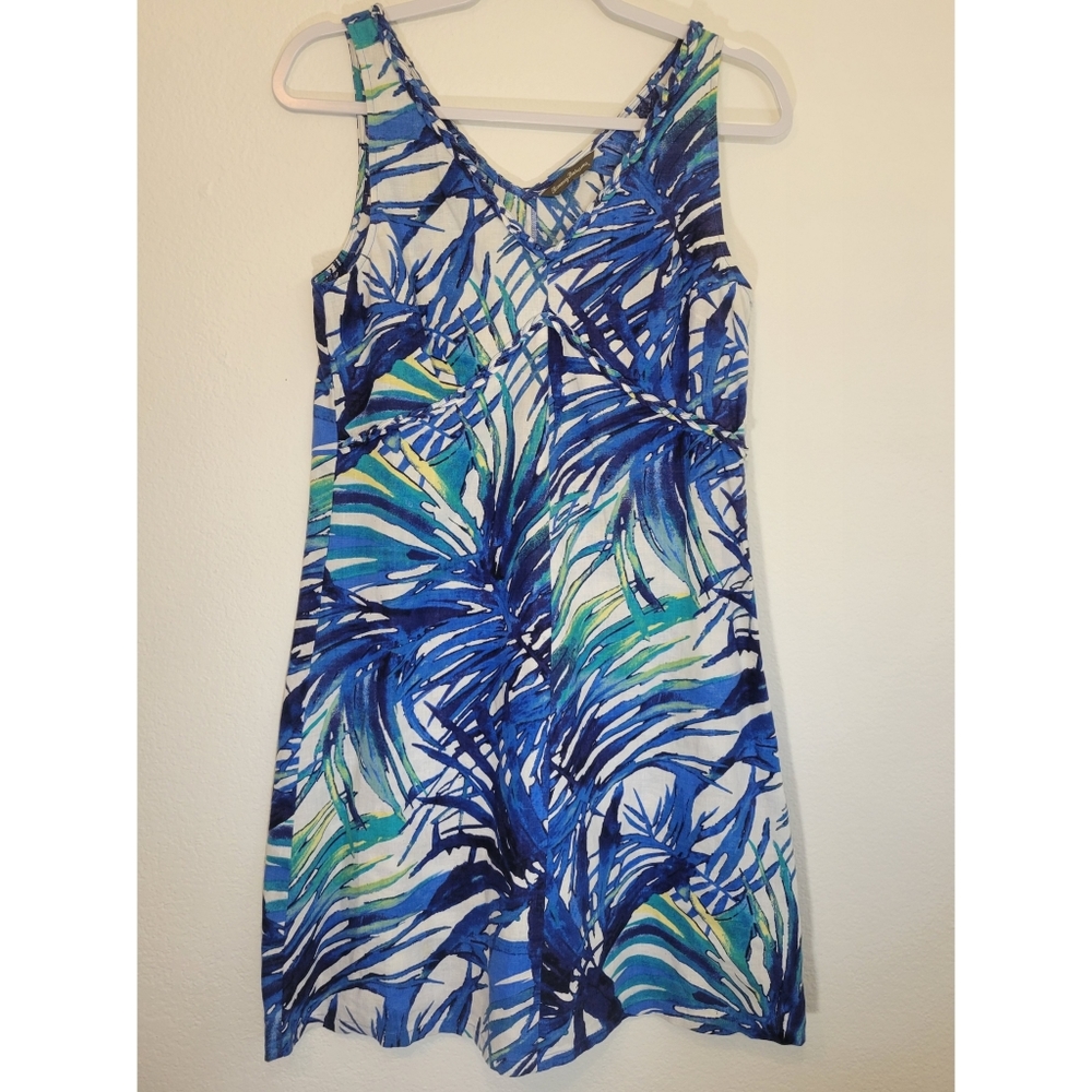 NWOT Tommy Bahama Women's 100% Linen Tropical Palm Double V Neck Dress